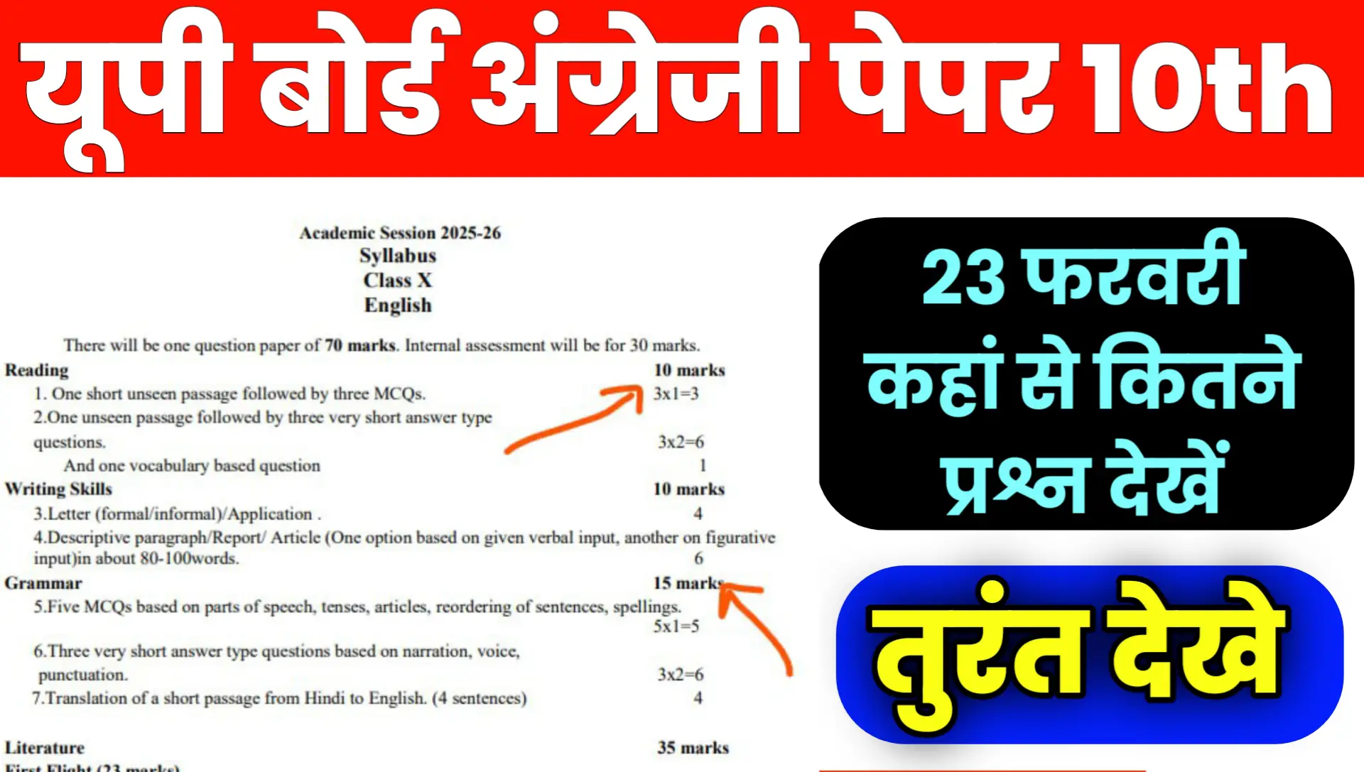 UP Board 23 February English Paper 2026 And Previous Year